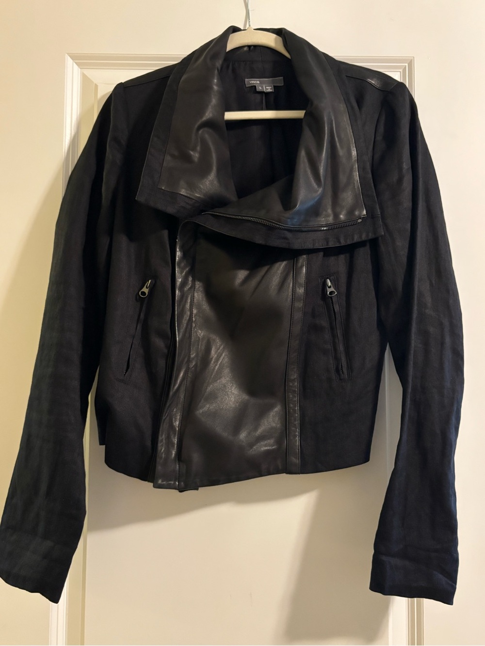 Vince Black Mixed-Media Asymmetrical Jacket